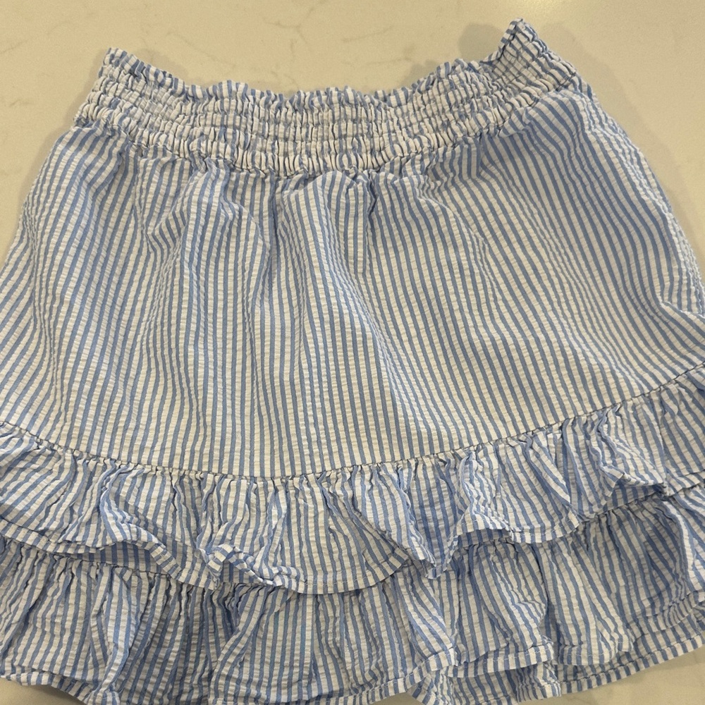 Crewcuts Blue and White Striped Ruffle Skirt